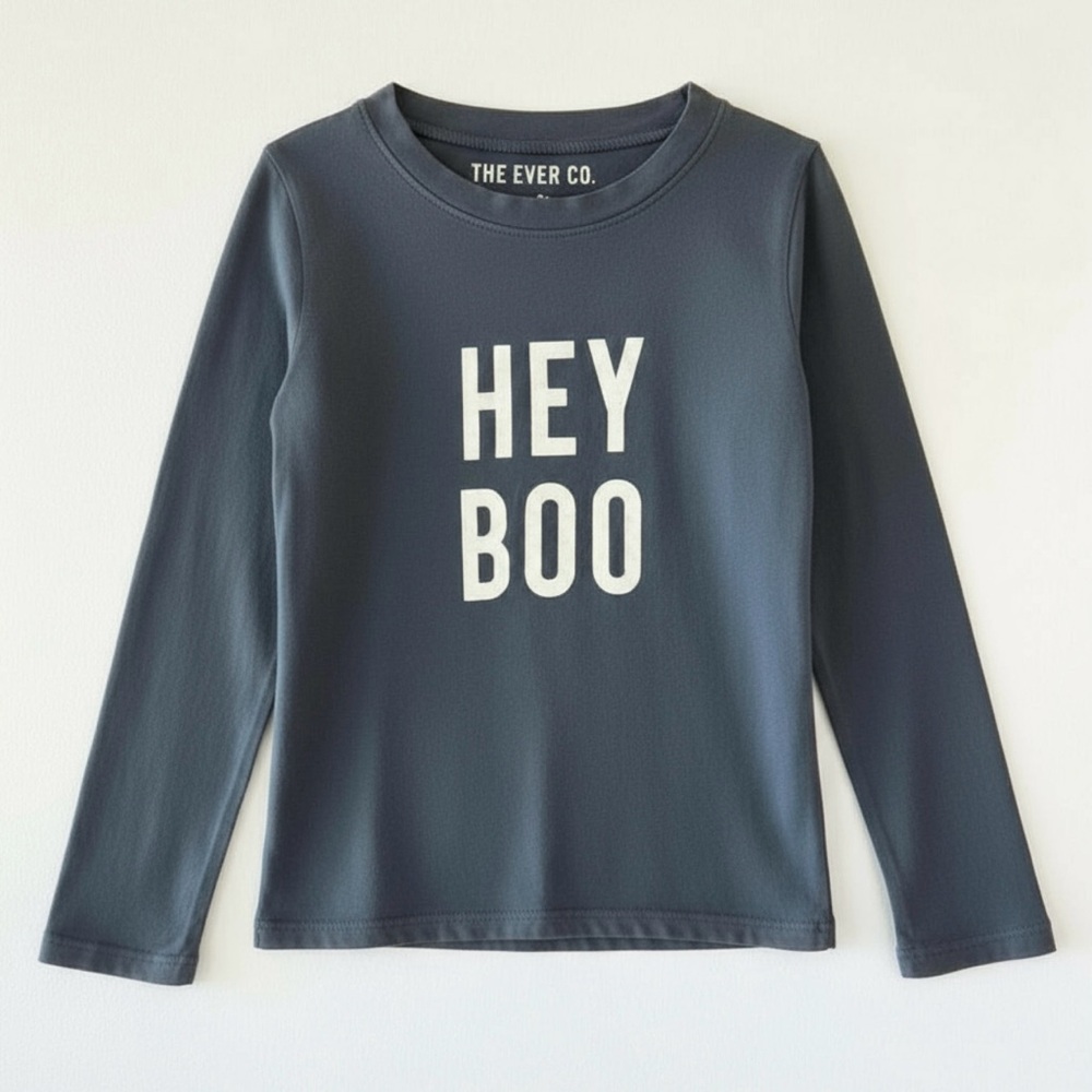 The Ever Co “Hey Boo” Graphic Long Sleeve Charcoal Gray White Tee Girls 4-5Y
